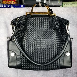 JM New York, Hand Bag, Black Leather. Large sz. Gently used